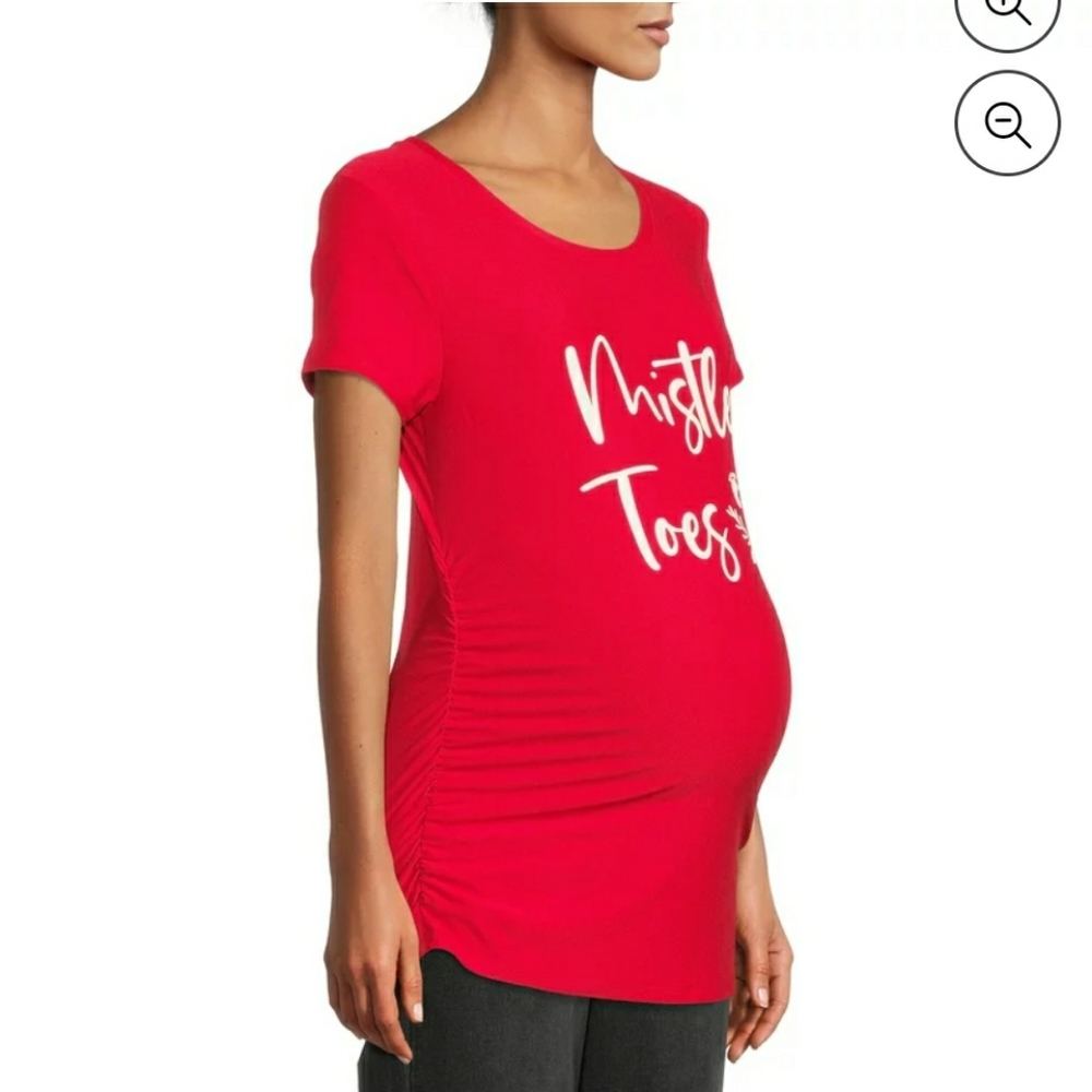 Size Medium Time and Tru Womens Maternity Mistle Toes Graphic Tee Red And White